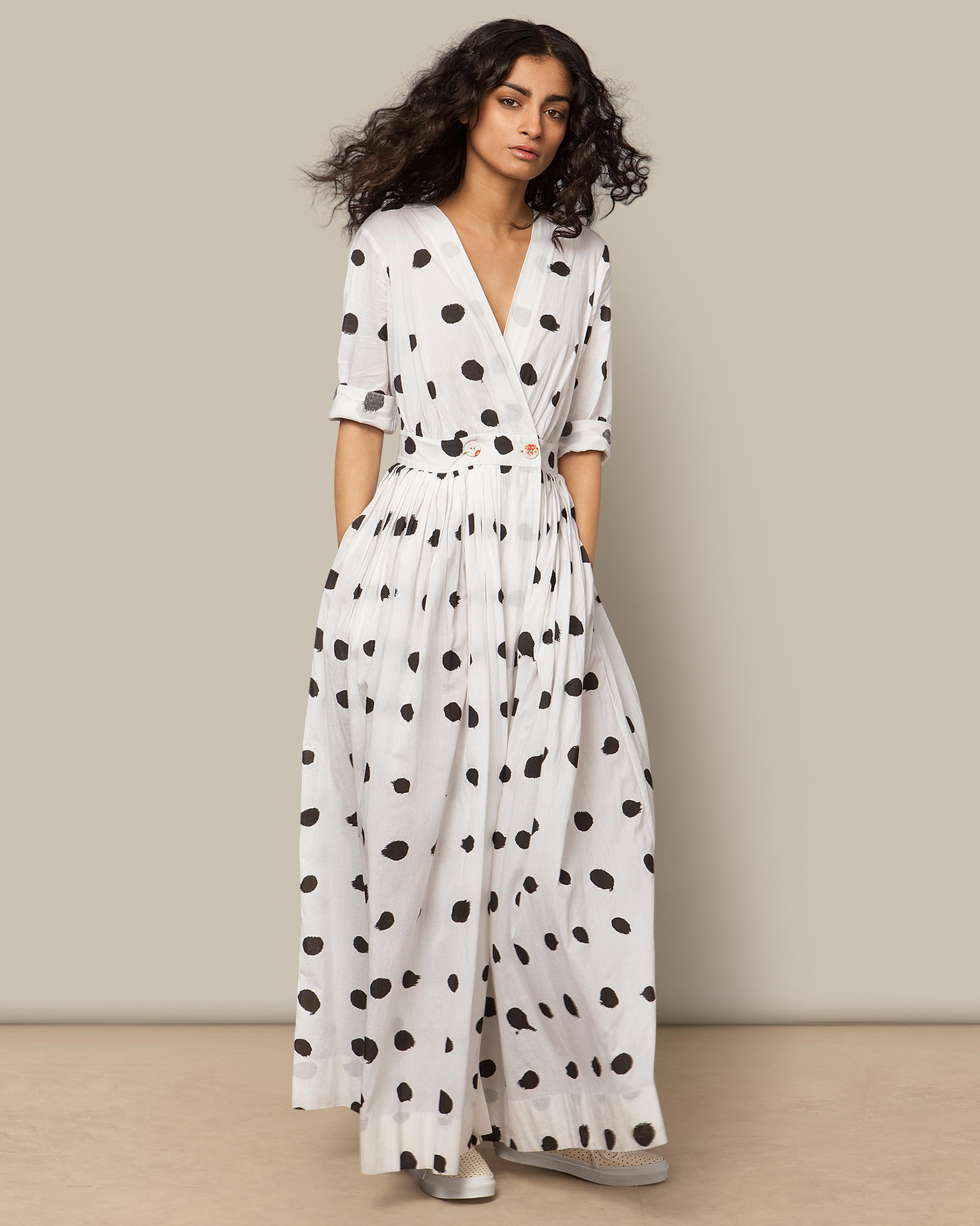 long white polka dot dress